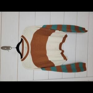 American Eagle Outfitters large brown cream & green stripe cropped sweater